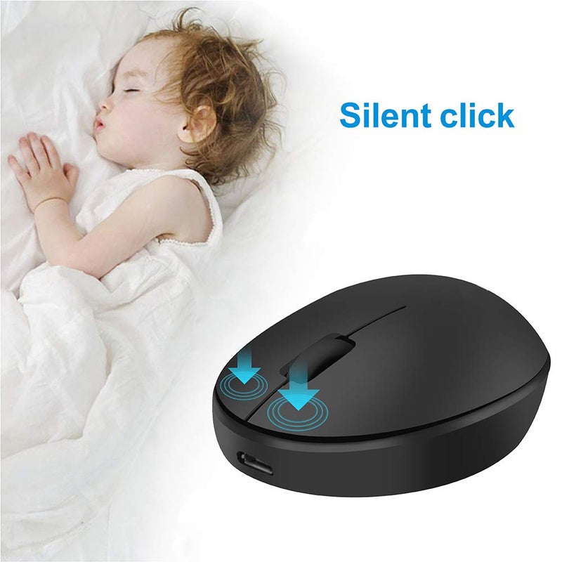 TENMOS Mini Rechargeable Wireless Mouse, 2.4GHz Optical Travel Mouse Silent Wireless Computer Mice with USB Receiver, Auto Sleeping, 3 Buttons, 1000 DPI Compatible with Laptop, PC, Chromebook (Black) - Image 3